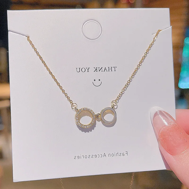 

Jewelry Gift Fashion Same Design Micro Inlaid Double Circle Titanium Steel Necklace Women's Heart to Heart Simple Temperament