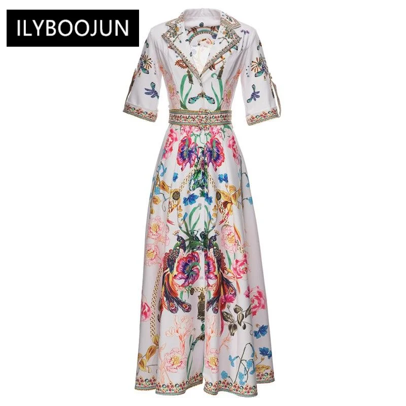 

Женское длинное вечернее платье, модельное роскошное Брендовое элегантное платье для отпуска с коротким рукавом, бусинами, цветочным принт...