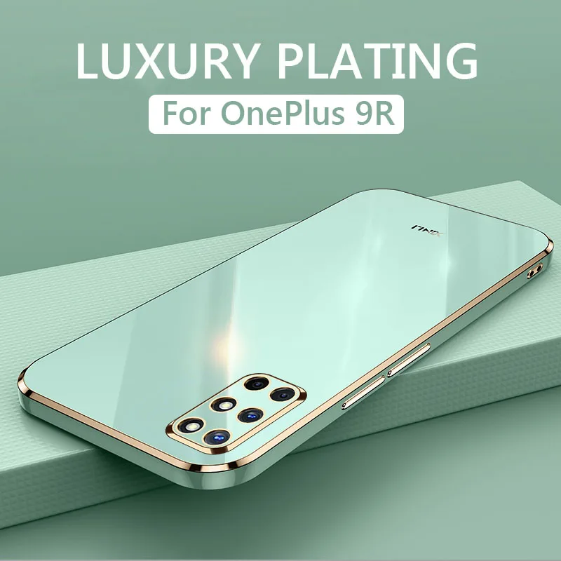 luxury square plating phone case on for oneplus one plus 9r 8t 9 pro case shockproof soft tpu back cover fundas free global shipping