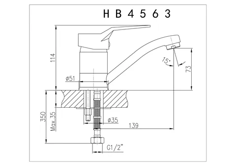 Смеситель для кухни Haiba HB4537-2 с гайкой