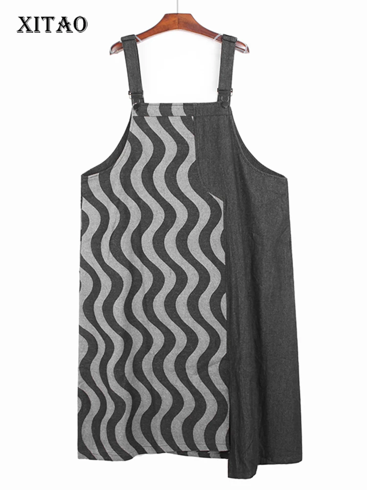 

XITAO свободные платья без рукавов Асимметричная рябь индивидуальность простота Повседневная 2022 зимняя новая юбка на подтяжках FBB1227