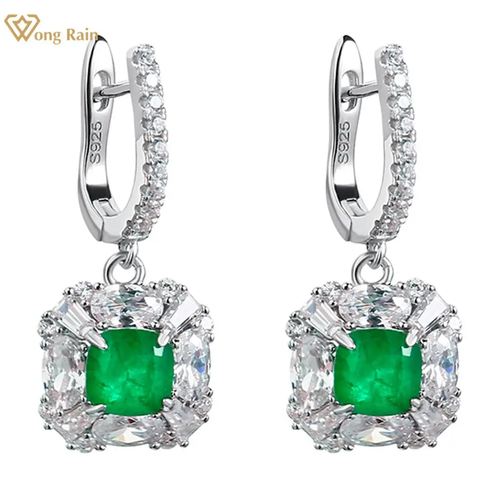 

Wong Rain Solid 925 Sterling Silver VVS 3CT Emerald Gem Created Moissanite Drop Dangle Earrings Fine Jewelry Gifts Drop Shipping