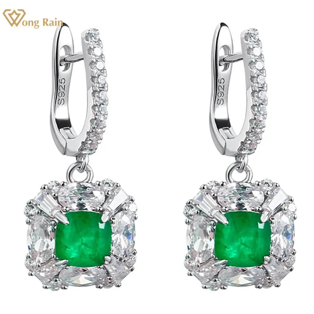 

Wong Rain Solid 925 пробы серебряные висячие серьги VVS 3CT с изумрудным драгоценным камнем, изготовленные из моиссанита, ювелирные изделия, подарки, П...