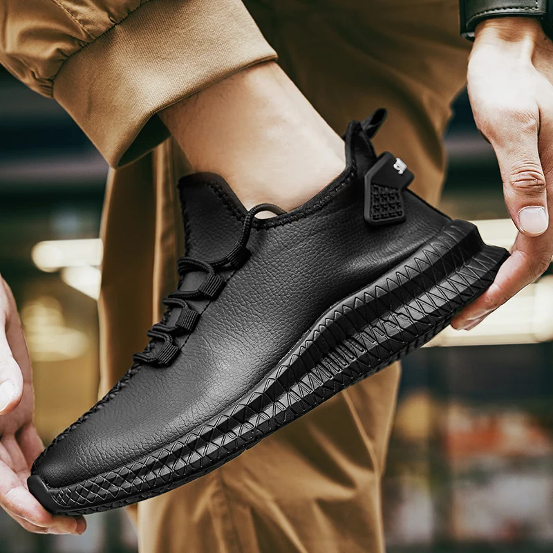 Зеленые кожаные кроссовки мужские дышащие для ходьбы и бега мужская спортивная
