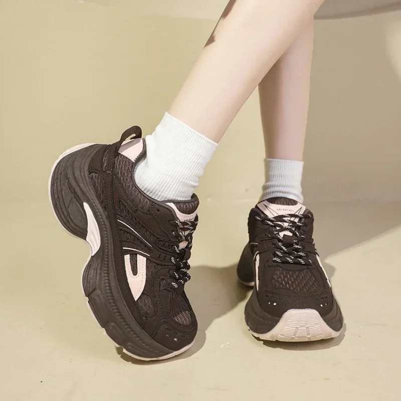 2024 женские кроссовки в стиле ретро на толстой подошве корейская женская обувь