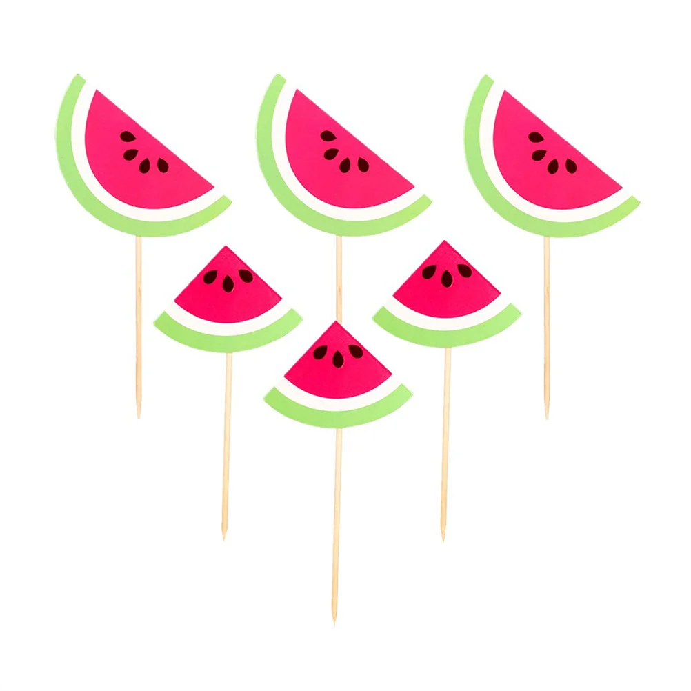 

12 Pcs Big Watermelon Birthday Cake Picks Summer Decor Decorate Decorations Cupcake