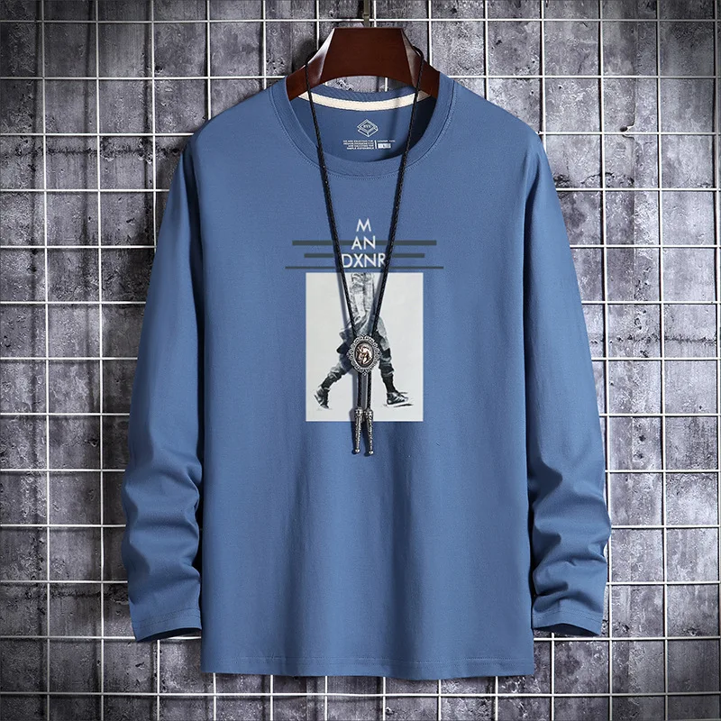 

Новое поступление Осенняя мужская одежда топ 100% хлопок удобные футболки с круглым вырезом с длинными рукавами мужские уличные повседневны...