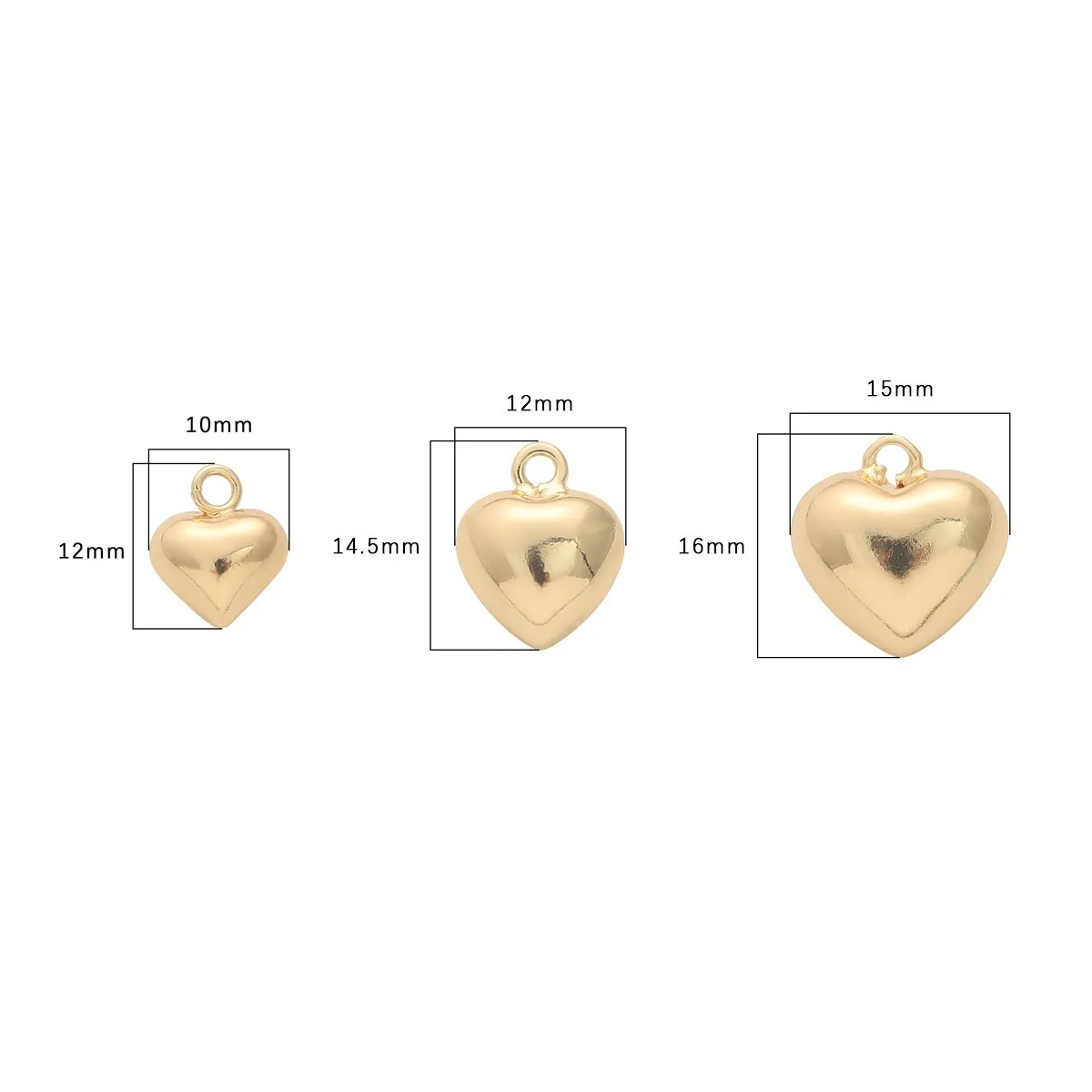 14K Gold Plated Heart Hanging Ornaments Necklace Pendant Bracelet Jewelry for Diy Handmade Earring Beaded Ornamental Accessories