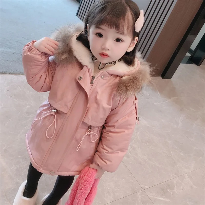 

Girls Hooded Parkas Winter Warm Thickened Kids Coats Fashion Trendy Padded Cotton Clothes New All-match Princess Outerwears