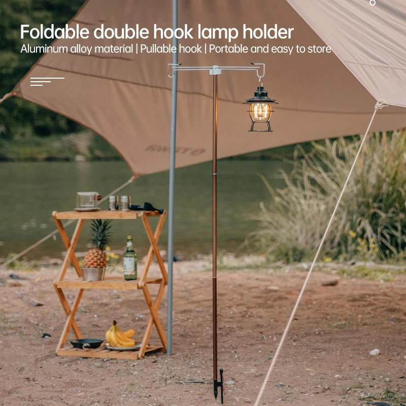 

Camping Hanging Light Holder Tool Lamp Stand Hook Portable Folding Lantern Post Pole Collapsible Outdoor Fishing Multifunctional