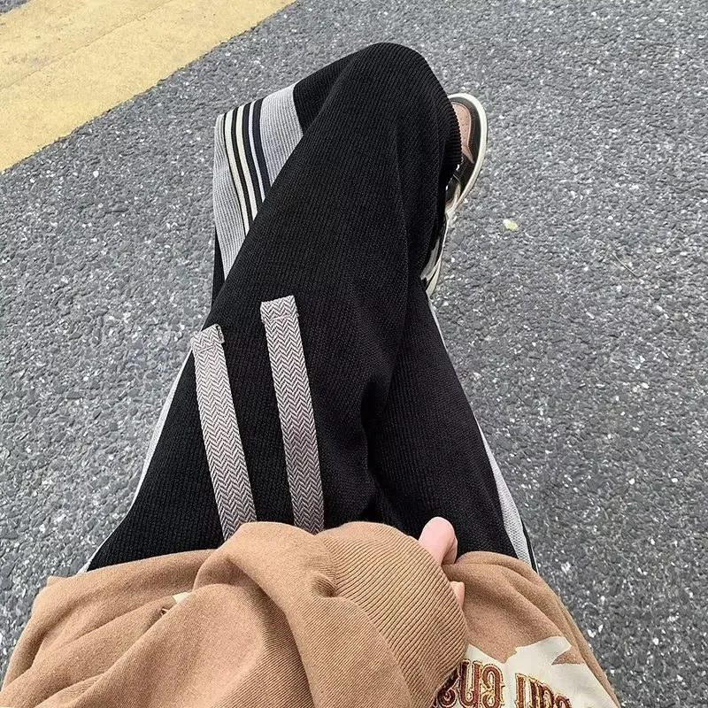 Trendy Corduroy Pants Men's High Street Style Autumn Winter Plus Size American Side Stripe Bundled Feet Sports |