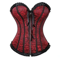 corset top sexy bustiers zipper front vintage flower exotic victorian costumes corset overbust plus size korsett for women red
