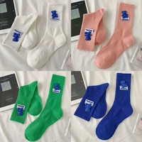 womens color long tube cotton socks klein blue personality girl ins tide socks cute and funny 3d bear female medium tube socks