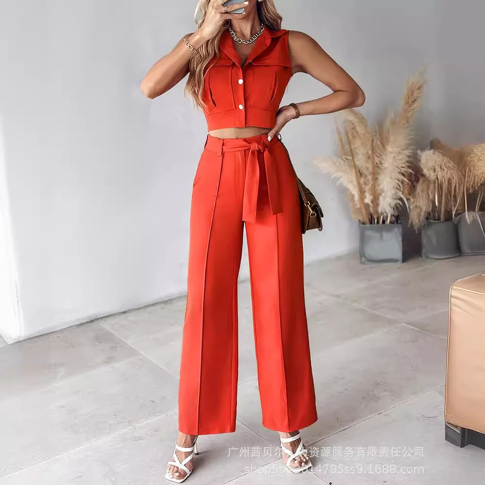 Новая женская одежда I-образный карманный жилет и прямые брюки комплект из двух