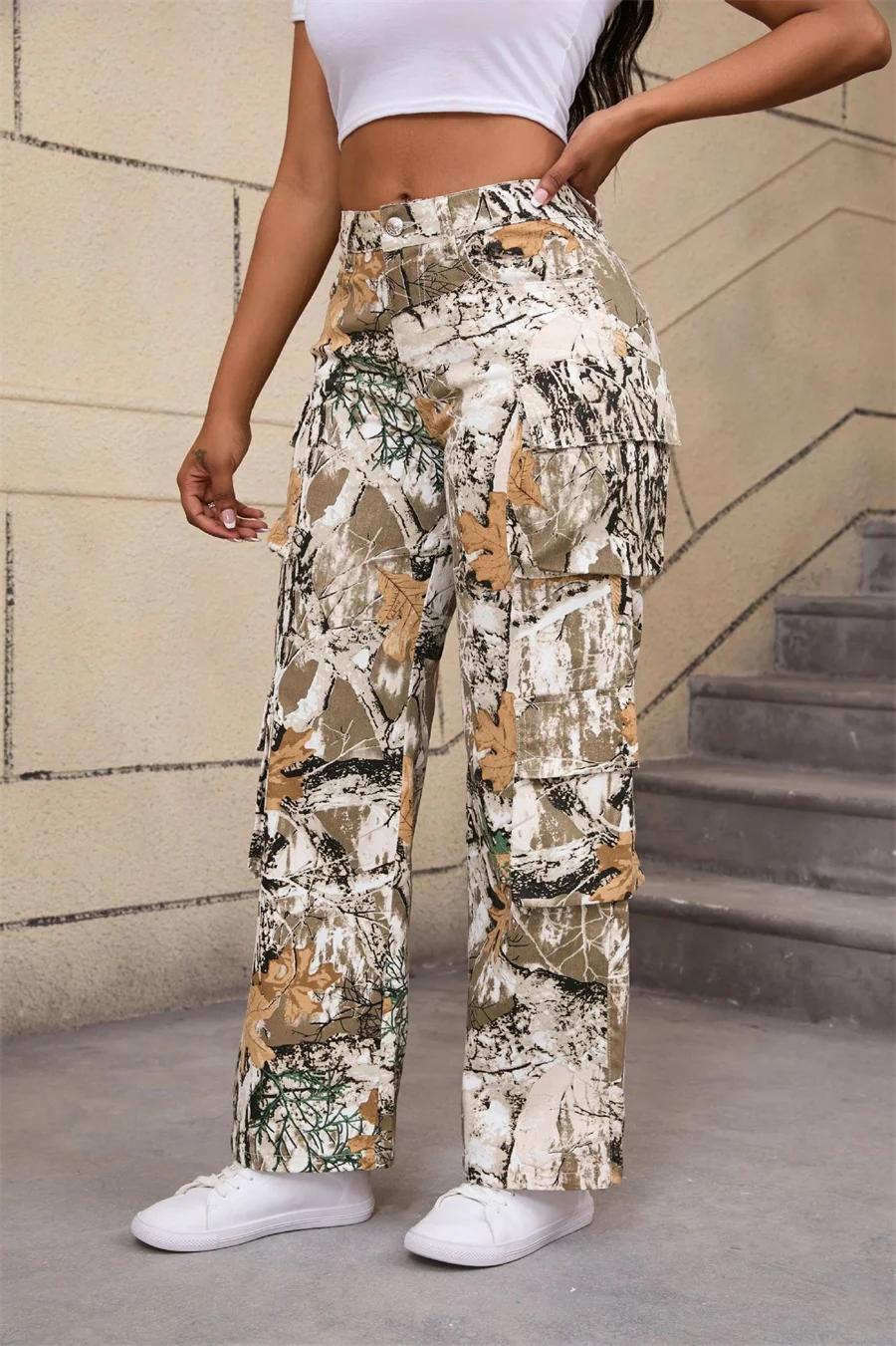 Benuynffy осенние повседневные широкие джинсовые брюки с несколькими карманами и