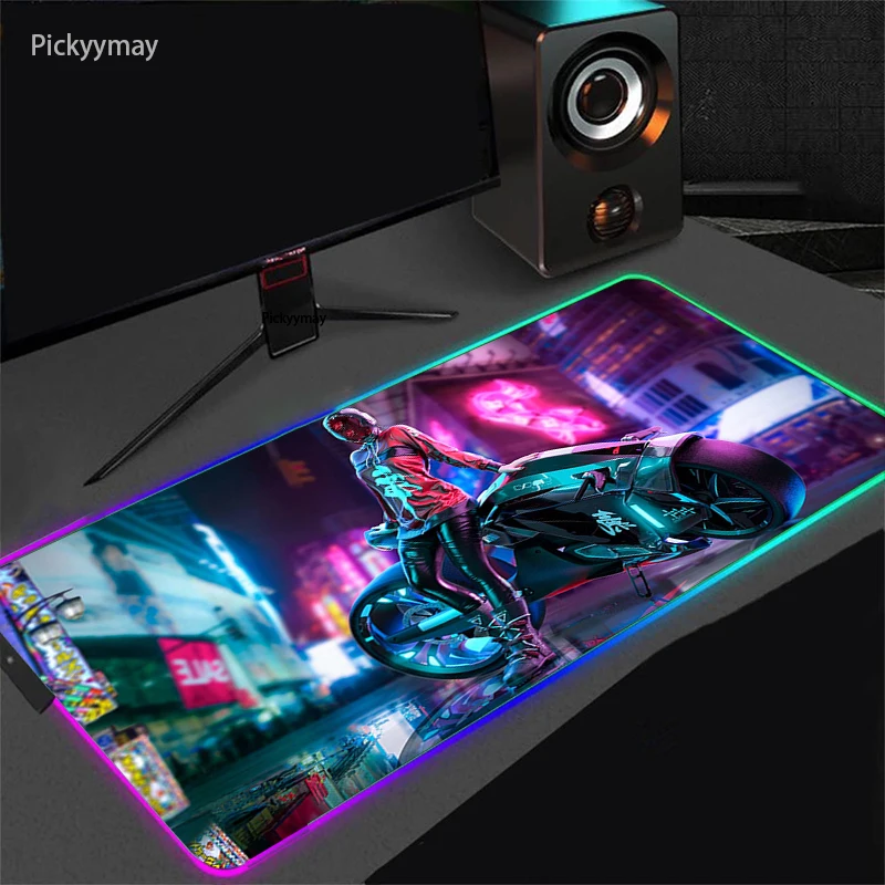 Игровой коврик для мыши Cyberpunk RGB геймерские подставки большой игровой Настольный