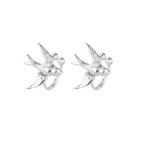 Новые темпераментные серьги-клипсы с животными и птицами для женщин, очаровательные серебряные серьги из нержавеющей стали, ласточка, искусственный пирсинг, манжеты для ушей, ювелирные изделия