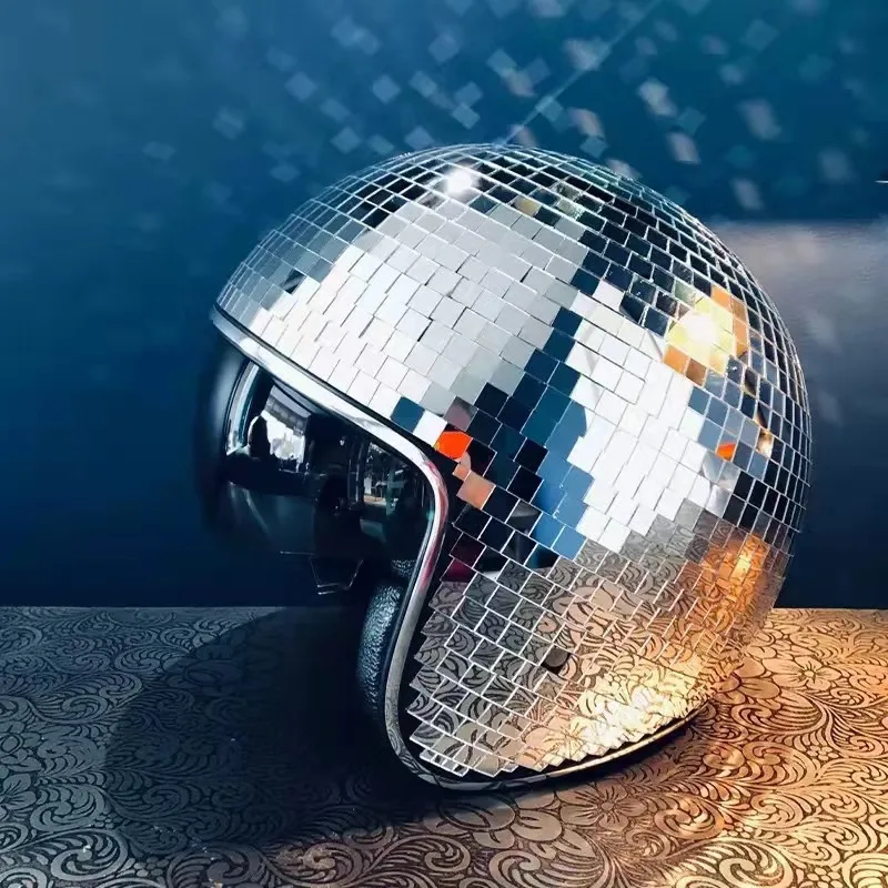 

Hat Retro Glass Classic Party Glitter Decoration Art Helmet Disco Mirror American Party Ornaments Room Disco Bar Ball Shiny