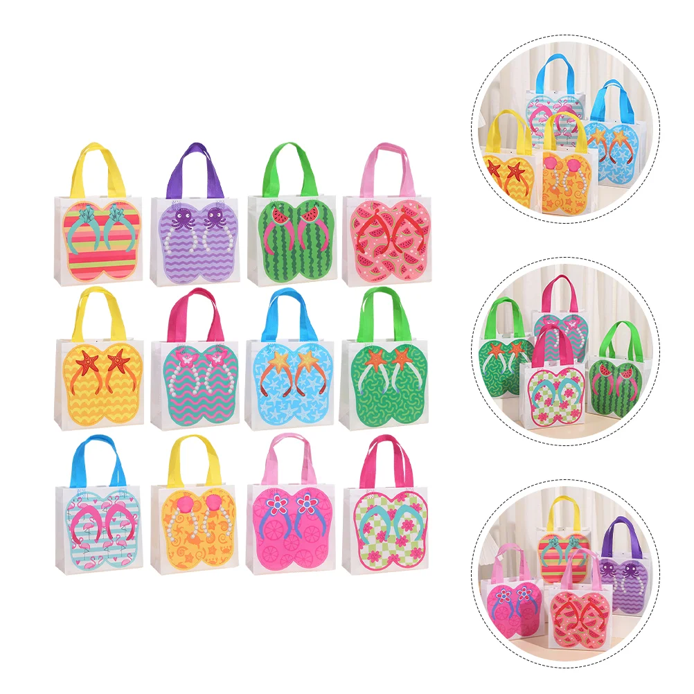 

12 Pcs Non Woven Tote Bag Hand Holding Beach Luau Treat Bags Hawaiian Goodies The Gift Party Favor Carrying Candy Container