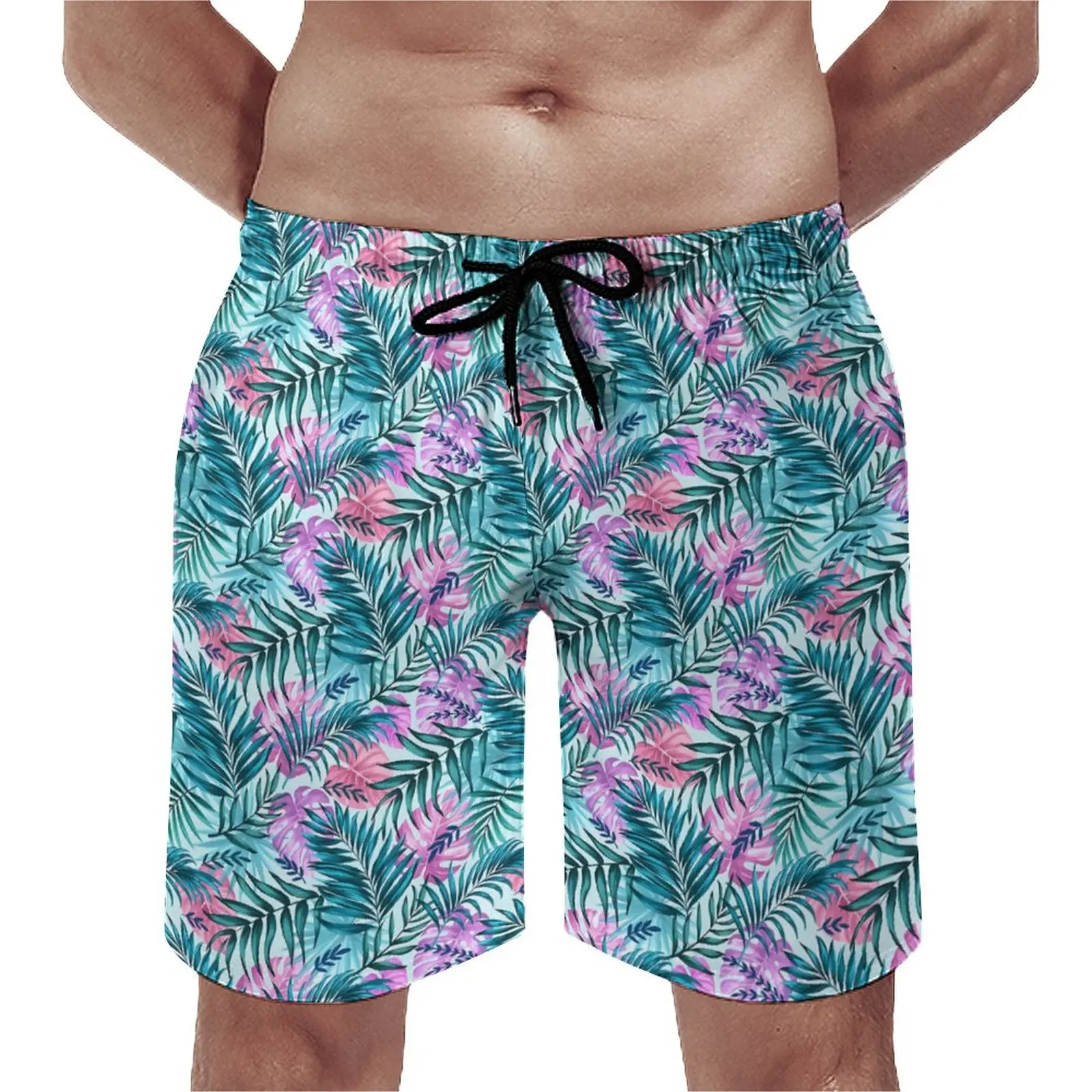 

Tropical Palm Board Shorts Summer Monstera Leaves Surfing Beach Short Pants Males Fast Dry Hawaii Design Large Size Beach Trunks