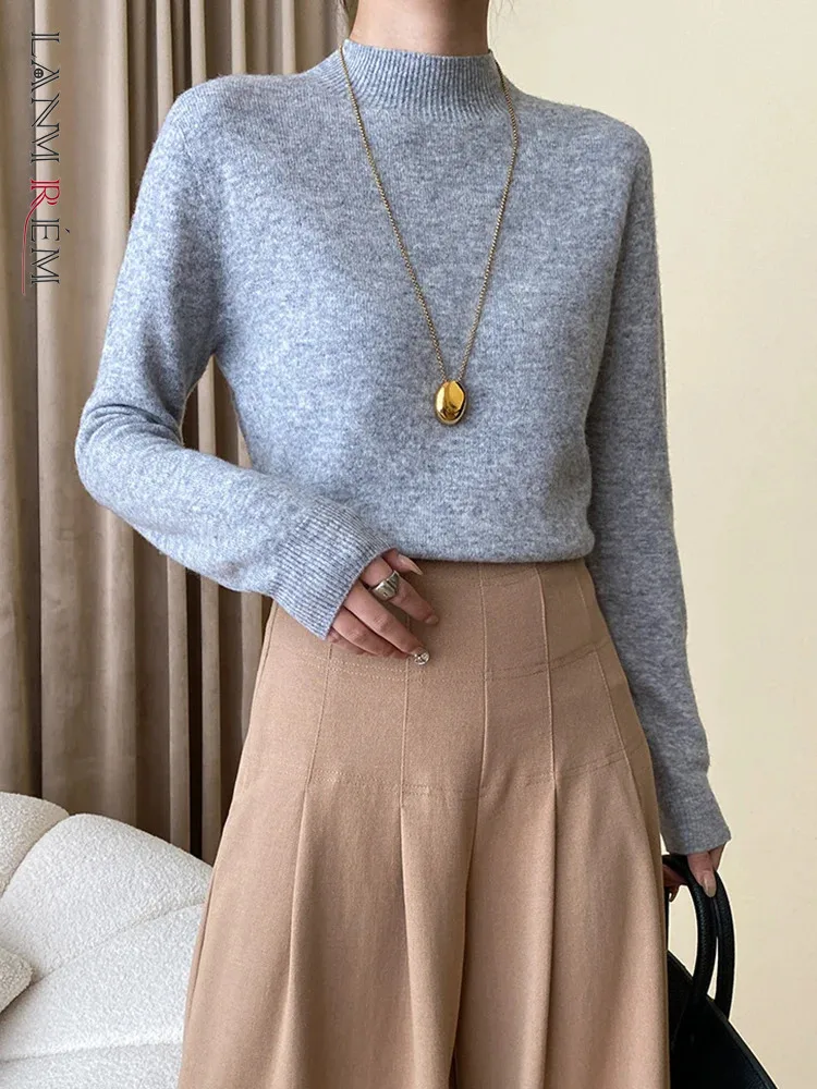 

[LANMREM] 100% Woolen Bottoming Pullover Sweater For Women Turtleneck Long Sleeve Slim Warm Tops Fashion 2023 Winter New 26D6631