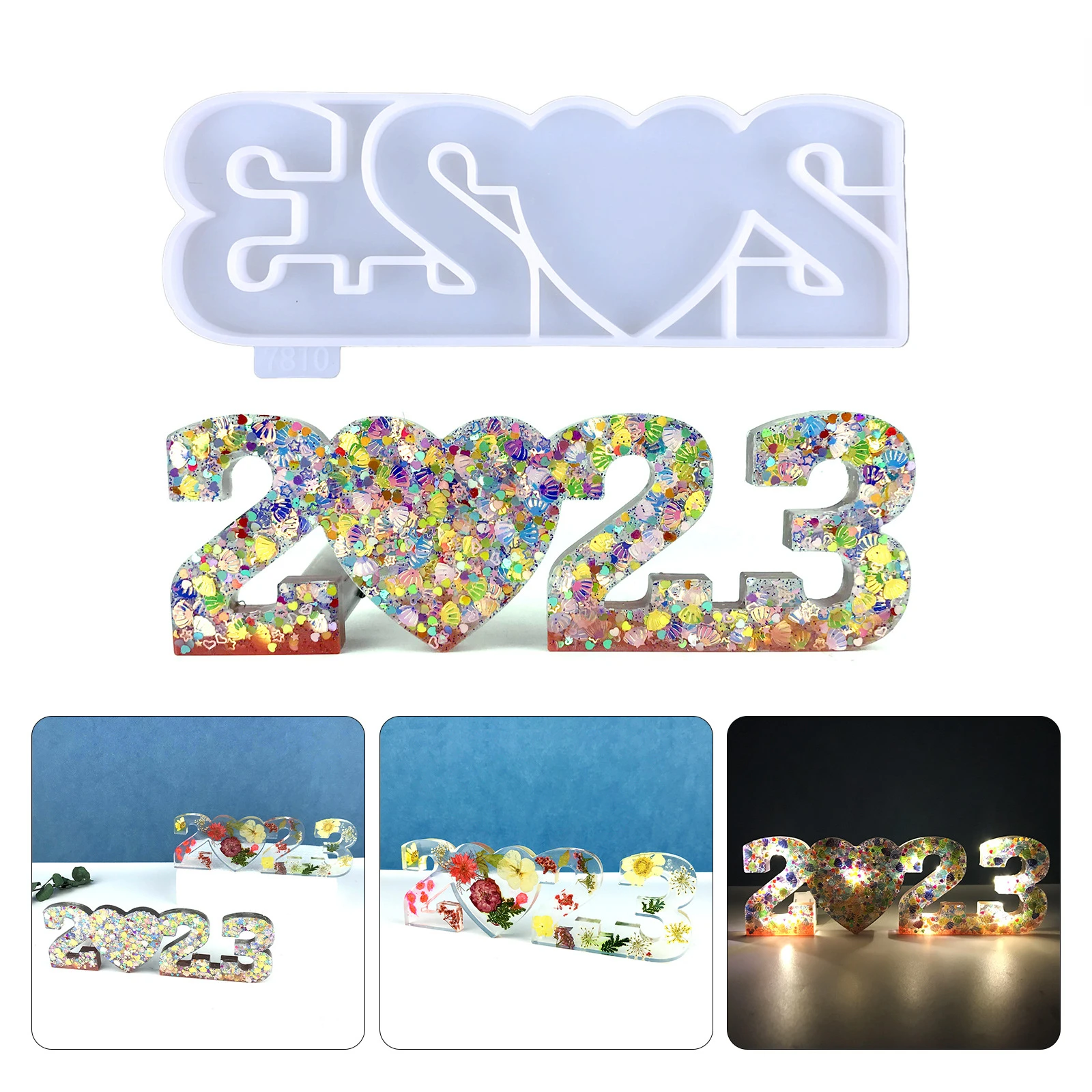 

New Year Ornaments Epoxy Resin Mold DIY Crystal 2023 New Year Ornaments Desktop Decoration Silicone Mold