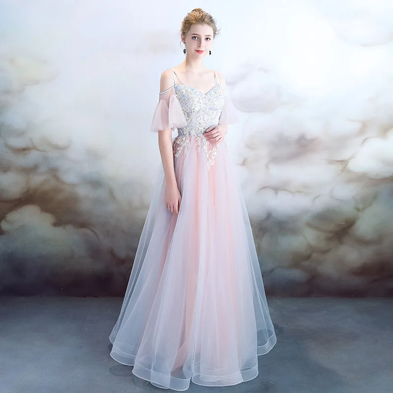 

Женское вечернее платье с открытыми плечами, розовое банкетное элегантное праздничное платье для невесты, свадебные длинные платья, новинк...