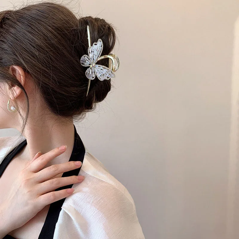 Новая большая металлическая заколка для волос в виде бабочки женщин стразы