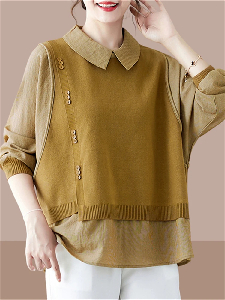 

Весна 1881, Модный женский винтажный свитер из двух частей с рукавом три четверти, женские свободные повседневные Элегантные вязаные пуловер...