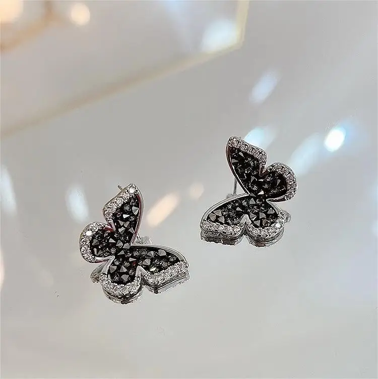 Pendientes de Mariposa Color Dorado Y Cristal Negro Con Incrustaciones De Circonita Moda con Personalidad para Mujer Joyería Boda Regalos