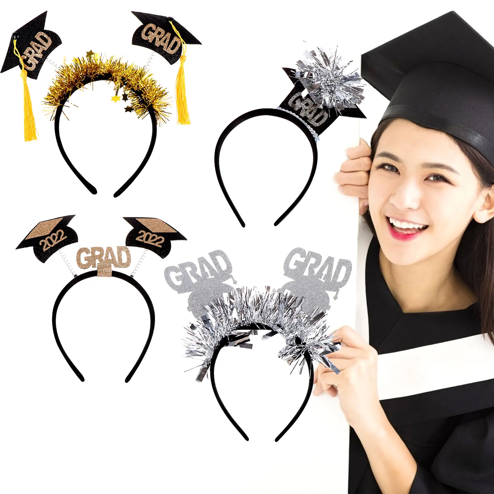 

4 PCS Graduation Hat Headband Mini Bachelor Cap Headband 2022 Graduation Party