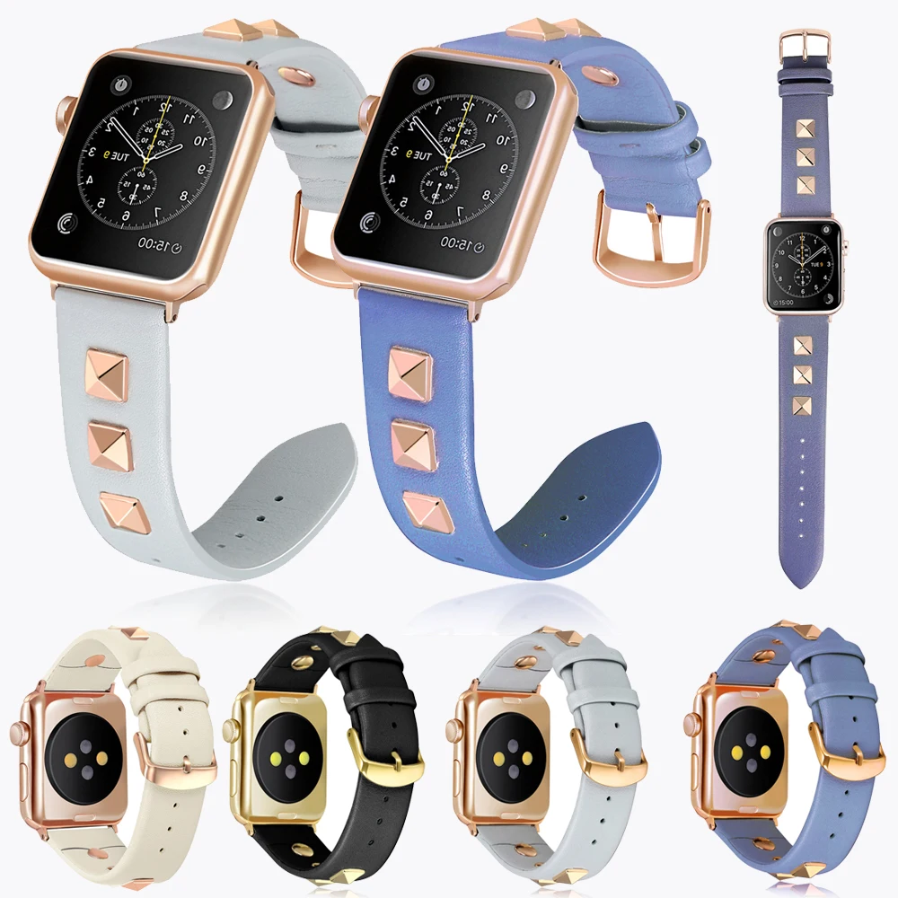 

Rivets Strap for apple watch band 7 41mm 45mm Smartwatch Leather Loop bracelet For iWatch Series 7 6 5 3 Se 44 40mm 42 38mm Belt