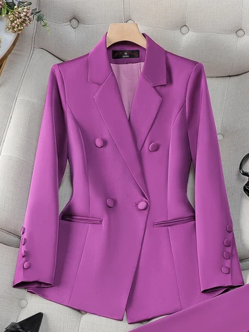 Женский Однобортный блейзер с длинным рукавом, Повседневная облегающая куртка фиолетового и розового цвета на осень и зиму
