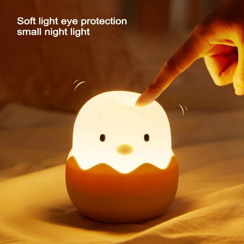 Led Children Touch Night Light Soft Silicone USB Rechargeable Bedroom Decor Gift Animal Egg Shell Chick Bedside Lamp Baby Light