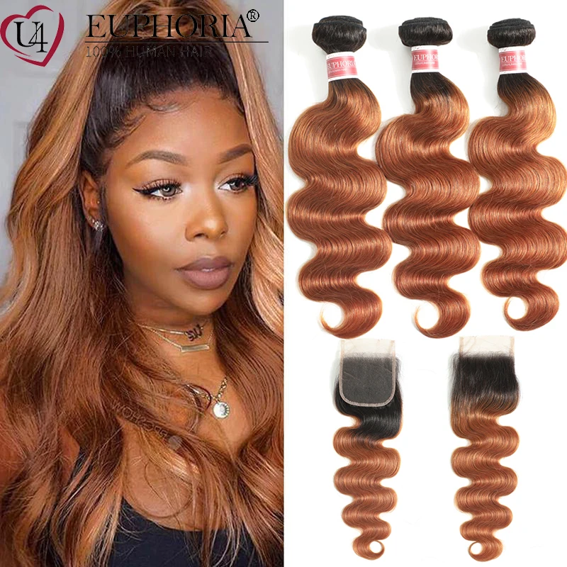 

Ombre Brown Body Wave Bundles With Lace Closure 4x4 1b/30 Hair Brazilian Human Hair 3 Bundles With Lace Closure Euphoria
