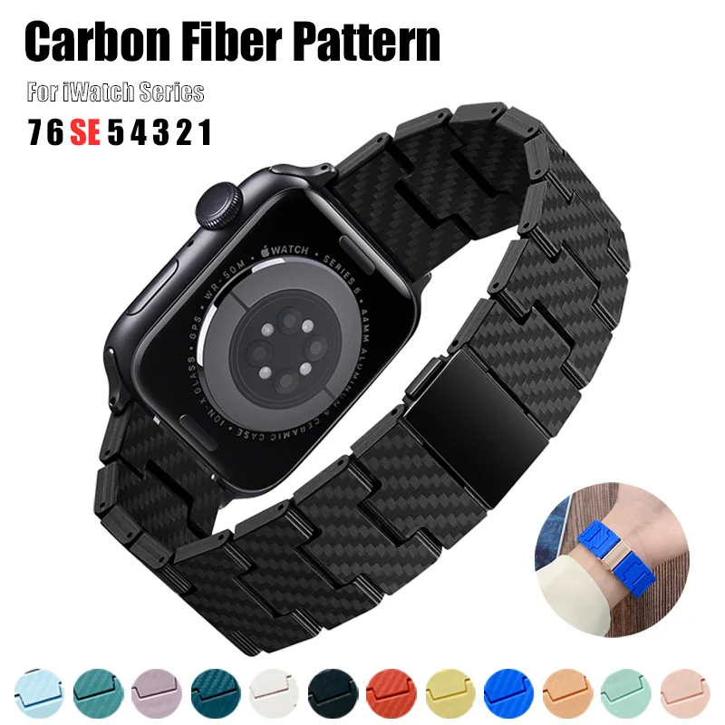 

Carbon Fiber Pattern Strap For Apple Watch Band 45mm 44mm 42mm 41mm 40mm 38mm Lightweight Link Bracelet iWatch Series 4 5 6 SE 7