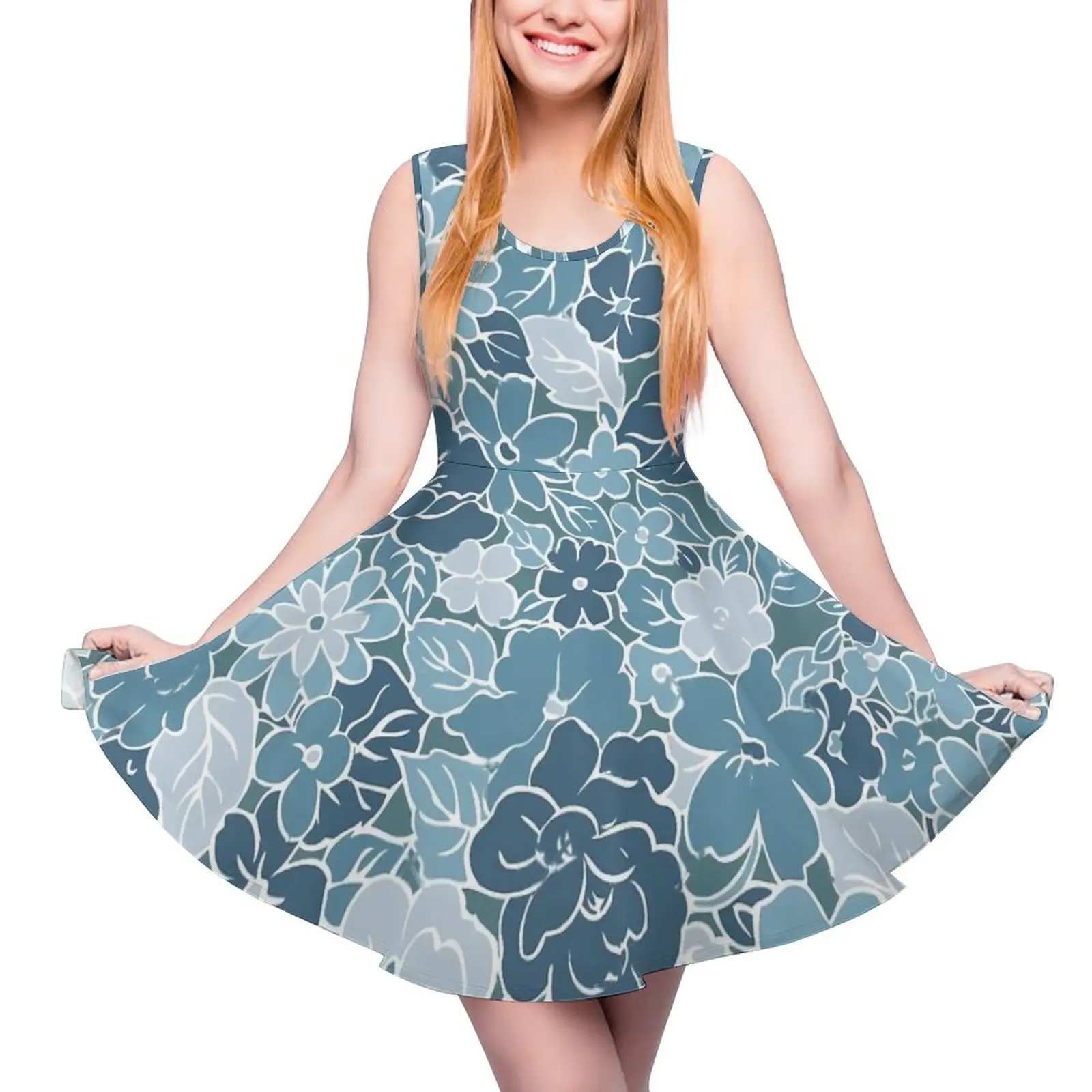 

Ditsy Floral Print Dress Vintage Flowers Pretty Dresses Sleeveless Street Style Graphic Skate Dress Summer Oversize Vestido