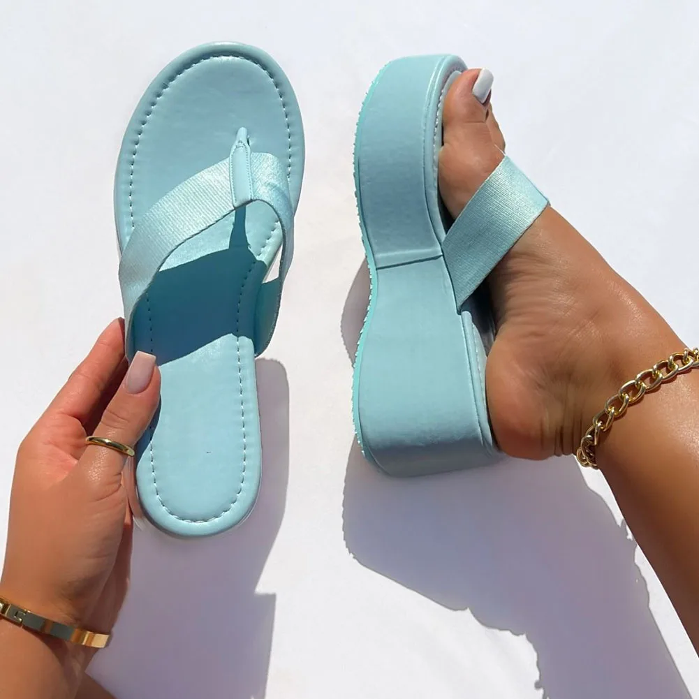 Flat Platform Wedges Sandals For Women Flip Flop Casual Slip On Round Toe High Heels Comfy Beach Summer Women Shoes Size 43