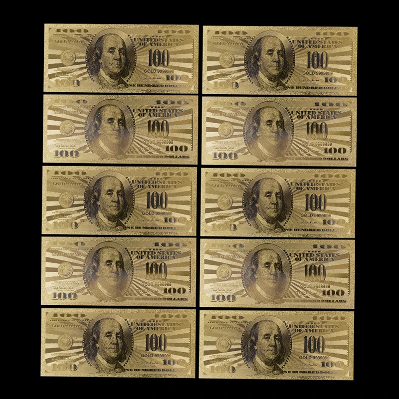 10Pcs/Lot Commemorative Gold Banknotes 100 Dollar USA Currency Bill Fake Paper Money Coin Medal 24k United States OF America