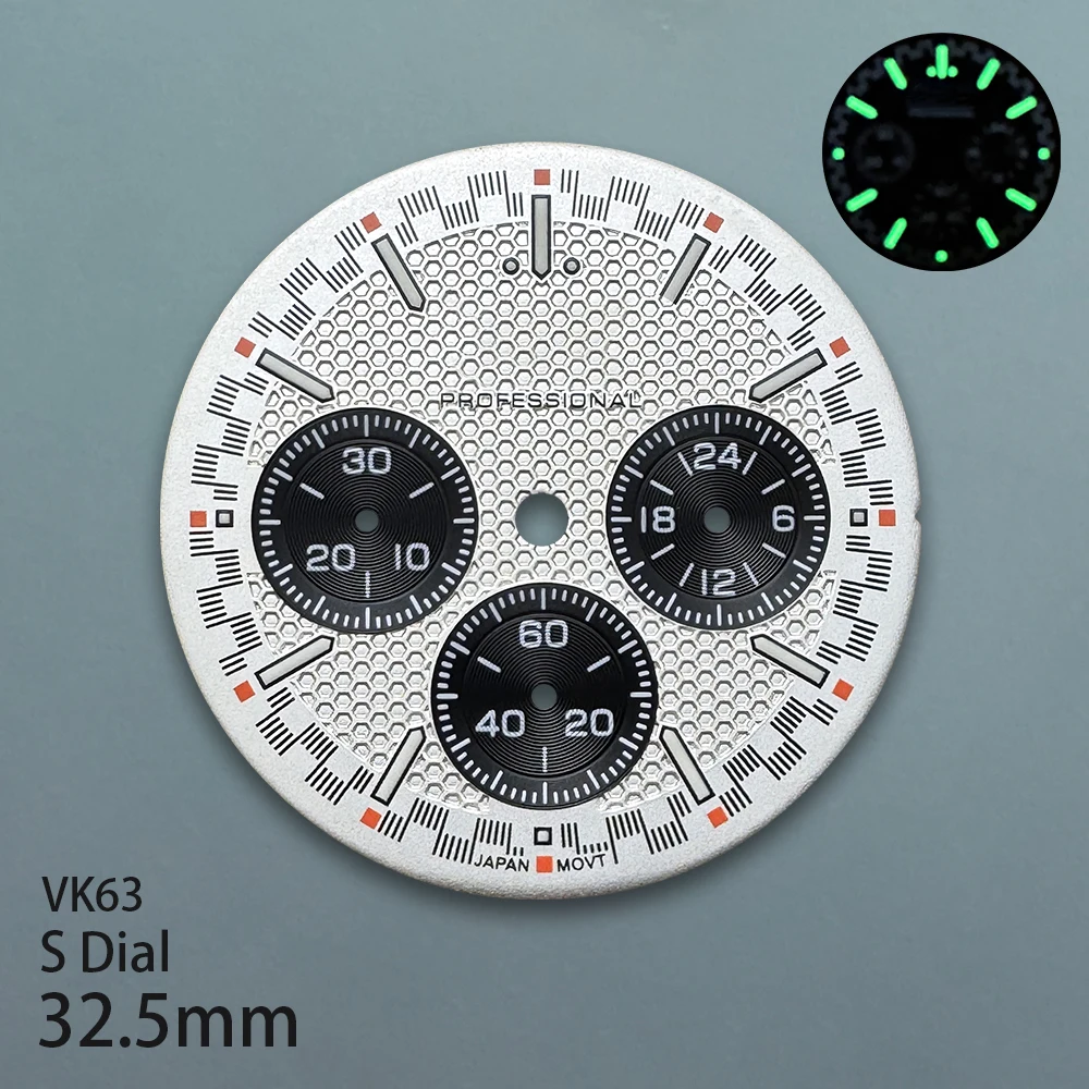 Фото 32,5 мм S логотип Speed профессиональный циферблат подходит для механизма VK63 зеленый светящийся высококачественный модификация часов аксессуары №4