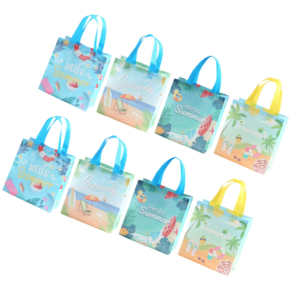 

8pcs Hawaiian Gift Bags Non Woven Party Tropical Goodie Favor Bags Treat Tote for Luau Tropical Beach Holiday