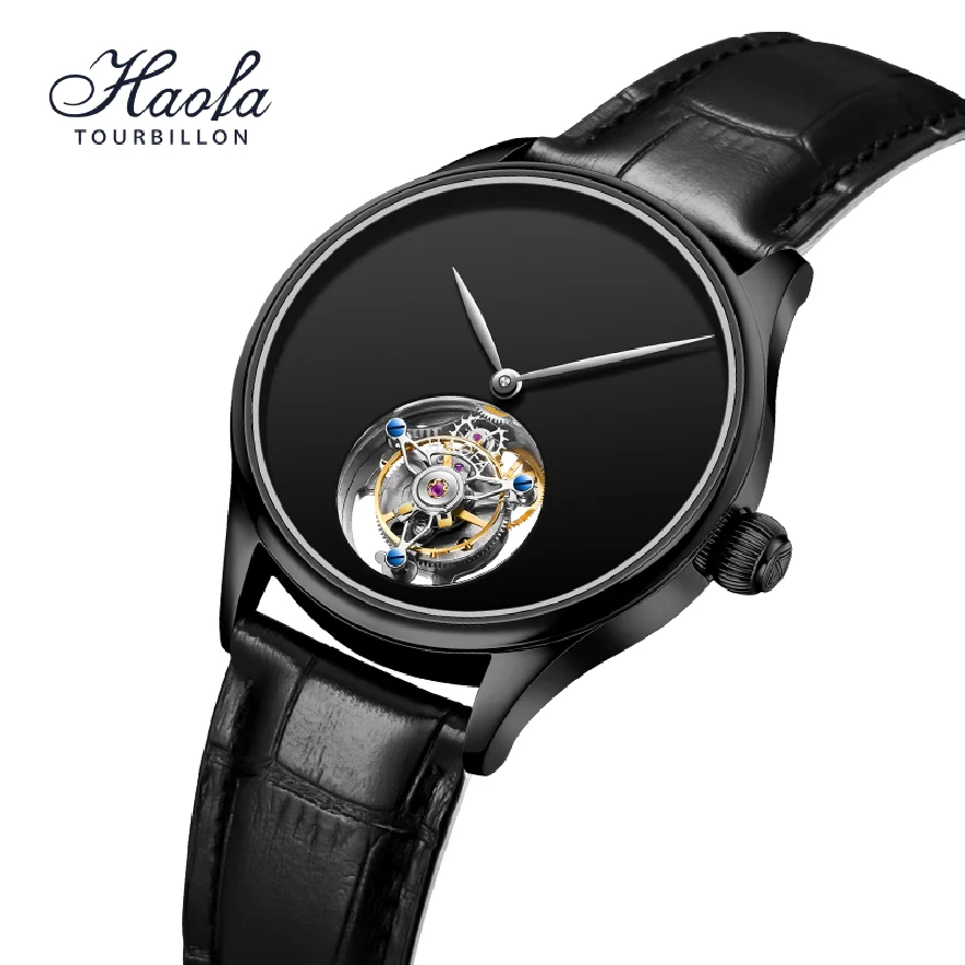 

Haofa Simple Manual Tourbillon Mechanical Watches Mens 2021 No Logo Flying Tourbillon Sapphire Wristwatches Skeleton Luxury