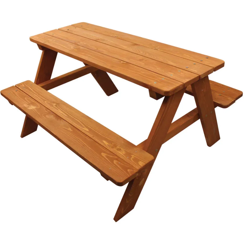 

Children's Wooden Picnic Table, Easy To Assemble, Sturdy, with Bench, Outdoor Weatherproof Finish, 35" X 30" X 20", Brown