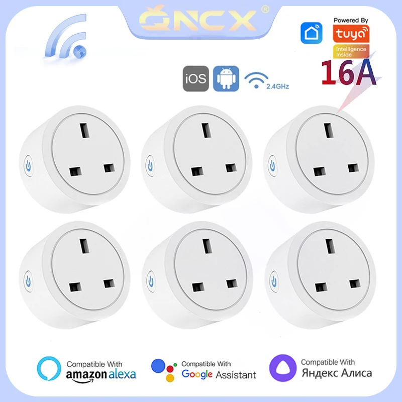 

QNCX 16A Tuya Smart Wifi Plug UK Wireless Control Socket Outlet Energy Monitering Timer Function Works With Alexa Google Home