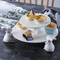european white ceramic rabbit flat plate cake plate dessert table display stand minimalist home fruit tray wedding decoration