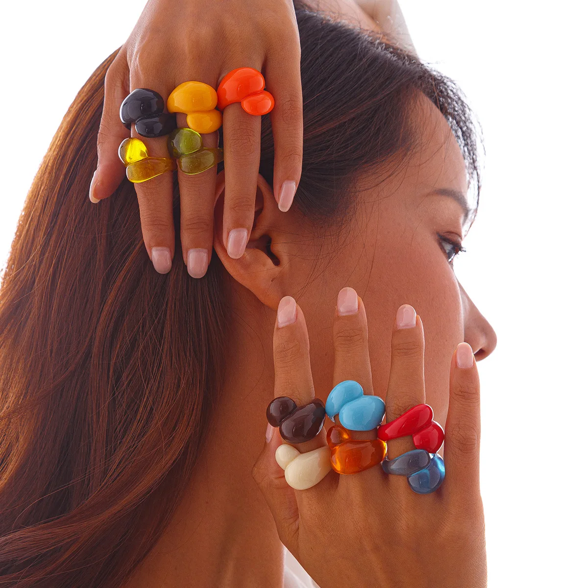 KMVEXO новые корейские красочные прозрачные каплевидные Акриловые Кольца из смолы