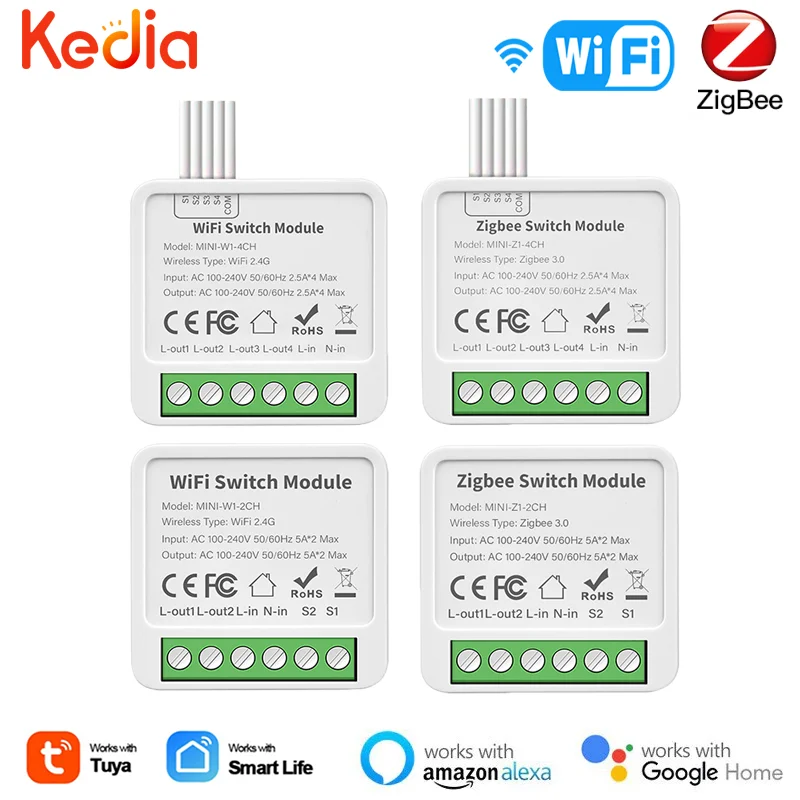 Умный модуль переключателя Tuya Wi-Fi Zigbee, двухсторонний переключатель для умного дома, работает с Alexa Google Home, 1/2/клавиши
