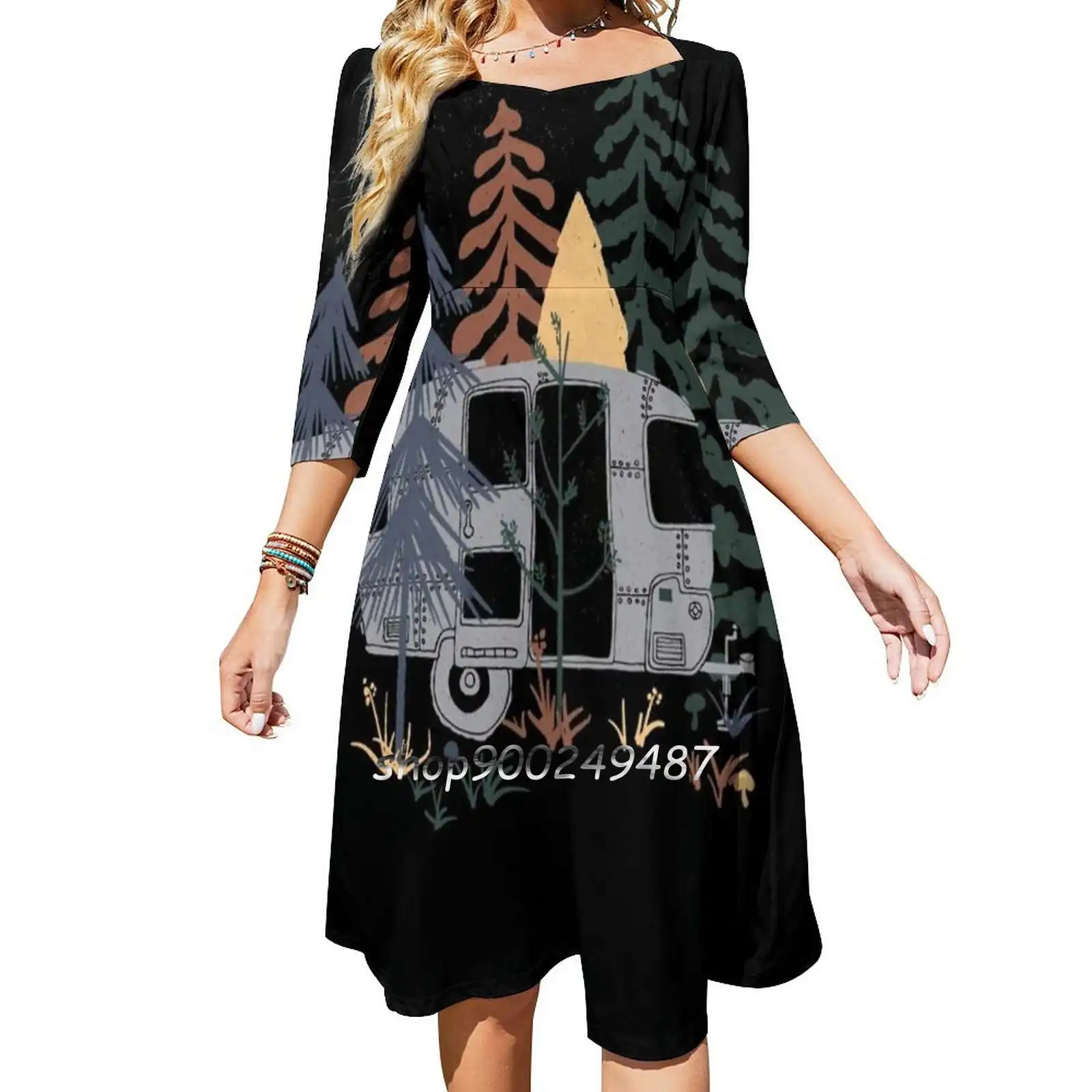 Wild Airstream... Sweet Summer Casual Sling Dresses Korean Women Sexy Sundress Ndtank Nature Wilderness Trees Camp Camping