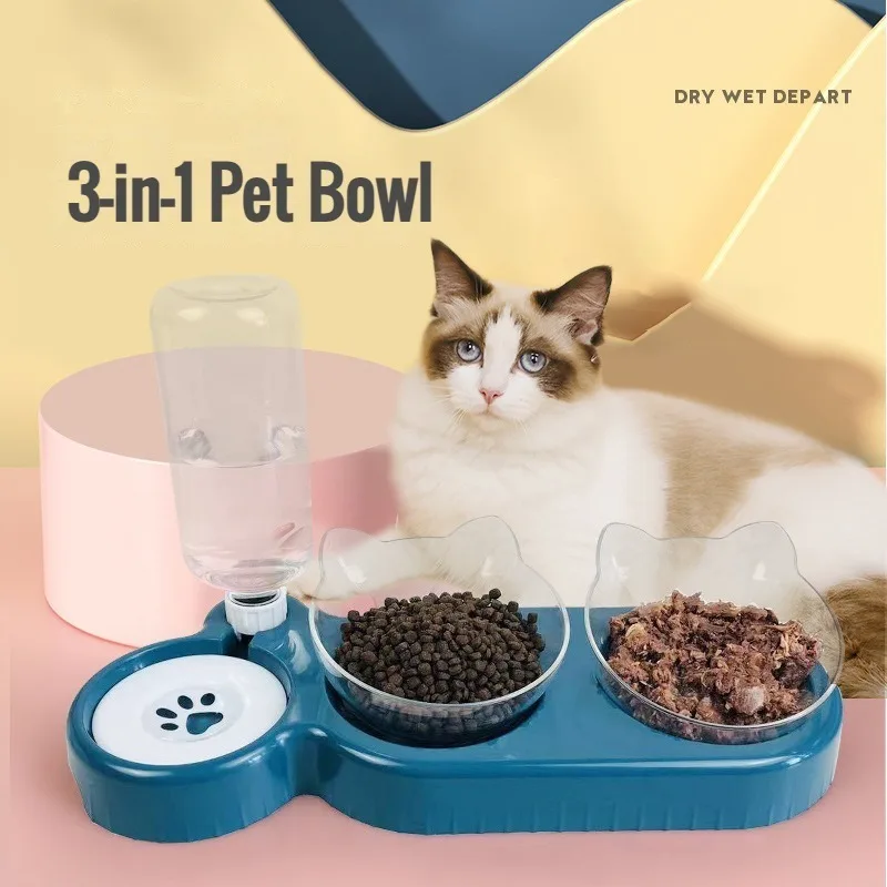 

Durable Double Bowl Pet Water Feeders Elevated Bowls for Cats and Dogs Automatic Cat Feeding and Drinking Pet Dog Water Bottle