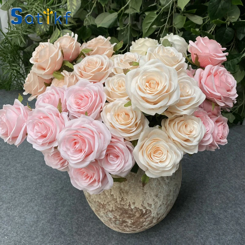 Искусственные розы из шелка, розовый, 9 штук | AliExpress